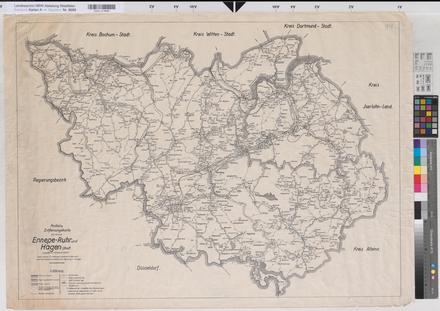 Ennepe-Ruhr-Kreis - Hagen (Hagen), Stadt - Entfernungskarte - 1937 - 1 : 37 500 - 66 x 96 - Druck - Regierung Arnsberg