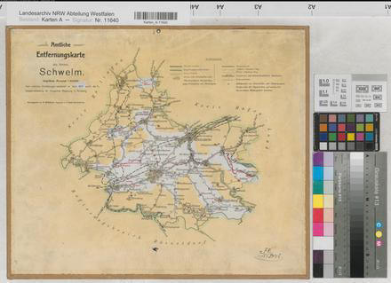 Schwelm (Kreis) - amtliche Entfernungskarte - 1904/11 - 1 : 60 000 - 39,5 x 47,5 - R. Mittelbach - Katasterverwaltung der Regierung Arnsberg - B Nr. 543,14